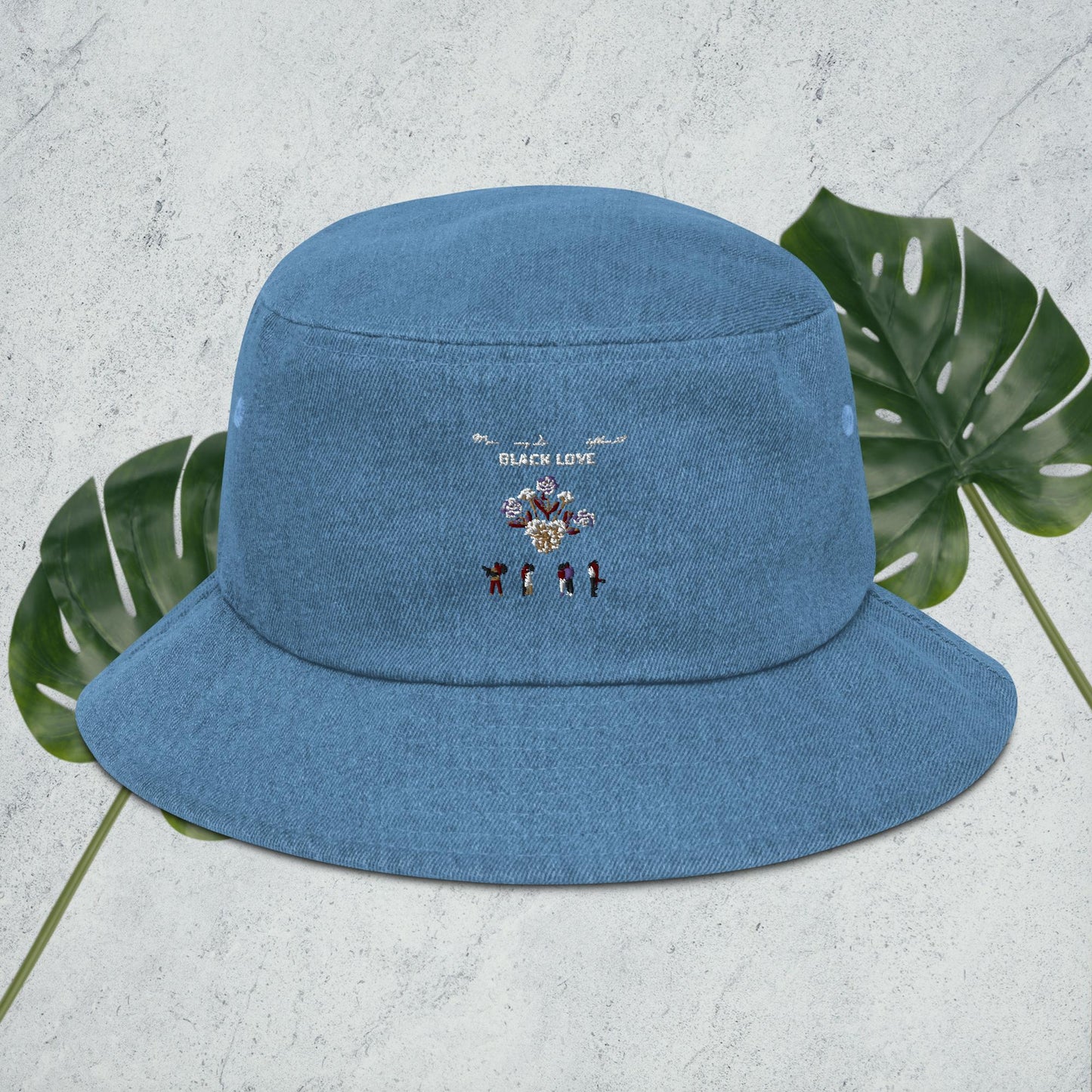 Black Love Denim bucket hat